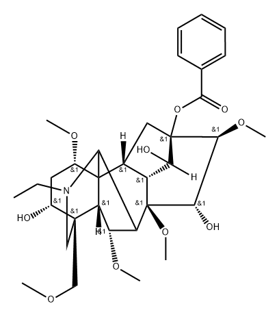 Aconitane-3,13,14,15-tetrol, 20-ethyl-1,6,8,16-tetramethoxy-4-(methoxymethyl)-, 13-benzoate, (1α,3α,6α,14α,15α,16β)- Structure