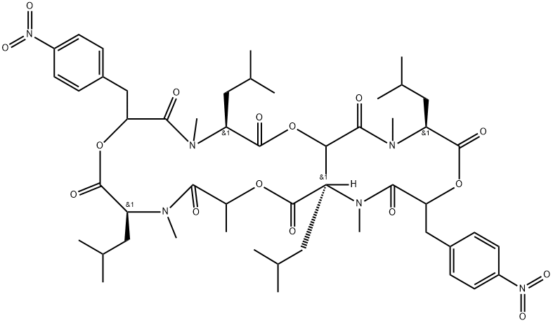 Cyclo[2-hydroxypropanoyl-N-methyl-L-leucyl-3-(4-nitrophenyl)-2-hydroxypropanoyl-N-methyl-L-leucyl-2-hydroxypropanoyl-N-methyl-L-leucyl-3-(4-nitrophenyl)-2-hydroxypropanoyl-N-methyl-L-leucyl] (9CI) Structure