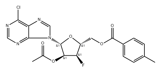 9-(2-O-Acetyl-5-O-toluyl-3-deoxy-3-fluoro-beta-D-ribofuranosyl)-6-chloro-9H-purine 구조식 이미지