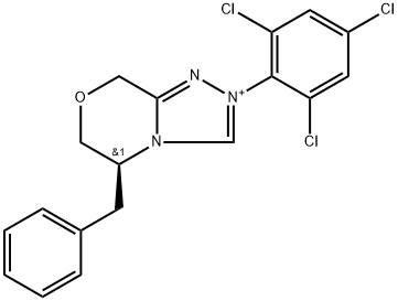 (S)-5-Benzyl-2-(2,4,6-trichlorophenyl)-6,8-dihydro-5H-[1,2,4]triazolo[3,4-c][1,4]oxazin-2-ium Structure