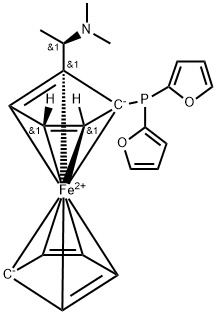 (S)-1-(Difurylphosphino)-2-[(R)-1-(dimethylamino)ethyl] ferrocene Structure