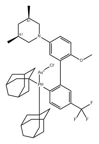 rel-(3R,5S)-1-[2'-[Bis(tricyclo[3.3.1.13,7]dec-1-yl)phosphino-κP]-6-methoxy-5'-(trifluoromethyl)[1,1'-biphenyl]-3-yl]-3,5-dimethylpiperidine]chlorogold Structure