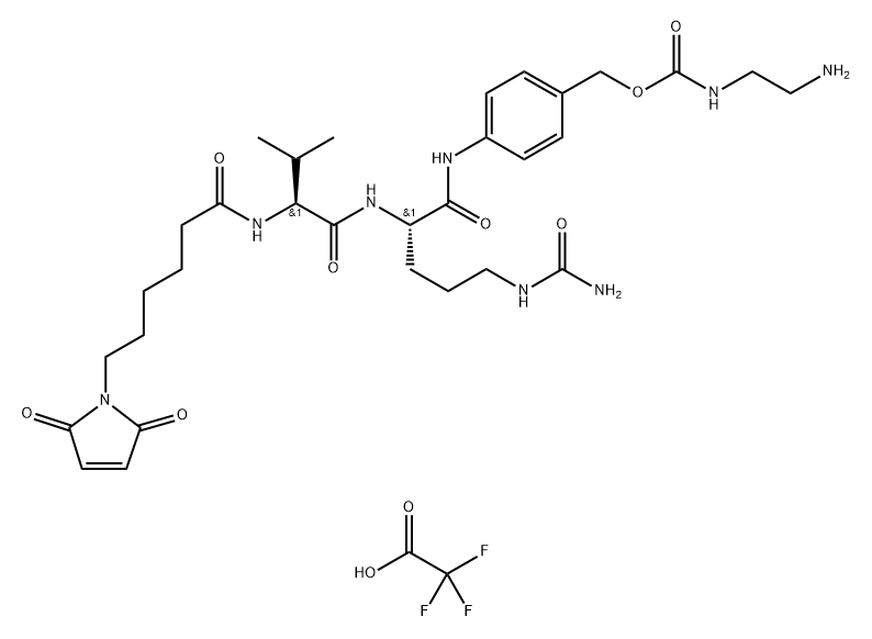 L-Ornithinamide, N-[6-(2,5-dihydro-2,5-dioxo-1H-pyrrol-1-yl)-1-oxohexyl]-L-valyl-N5-(aminocarbonyl)-N-[4-[[[[(2-aminoethyl)amino]carbonyl]oxy]methyl]phenyl]-, 2,2,2-trifluoroacetate (1:1) Structure