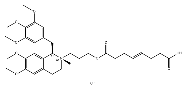 Isoquinolinium, 2-[3-[[(4E)-7-carboxy-1-oxo-4-hepten-1-yl]oxy]propyl]-1,2,3,4-tetrahydro-6,7-dimethoxy-2-methyl-1-[(3,4,5-trimethoxyphenyl)methyl]-, chloride (1:1), (1R,2S)- Structure