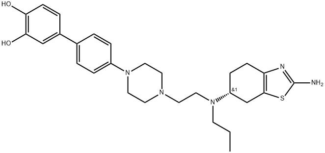 [1,1'-Biphenyl]-3,4-diol, 4'-[4-[2-[[(6R)-2-amino-4,5,6,7-tetrahydro-6-benzothiazolyl]propylamino]ethyl]-1-piperazinyl]- Structure