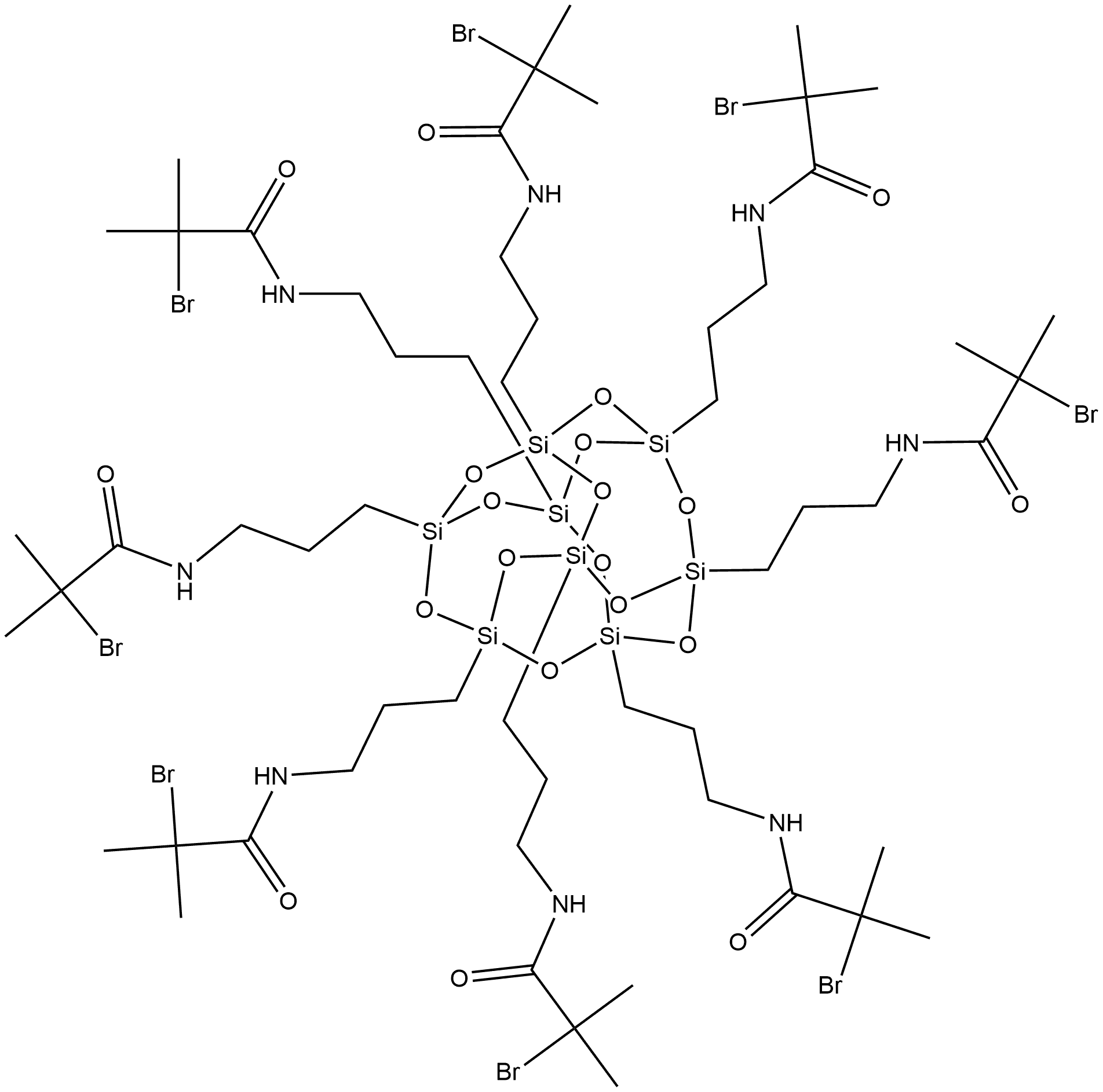 Propanamide, N,N',N'',N''',N'''',N''''',N'''''',N'''''''-(pentacyclo[9.5.1.13,9.15,15.17,13]octasiloxane-1,3,5,7,9,11,13,15-octaylocta-3,1-propanediyl)octakis[2-bromo-2-methyl- Structure