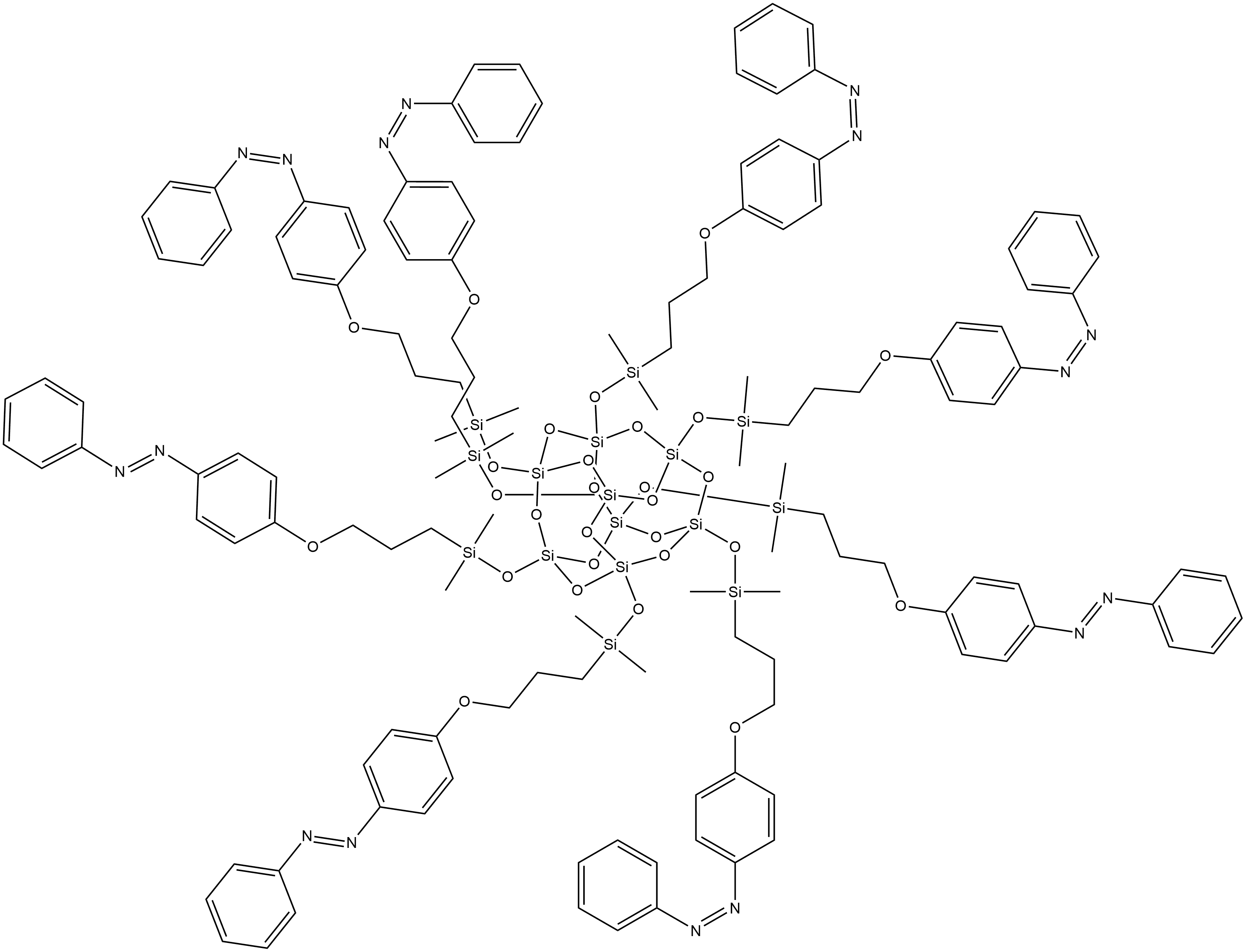 Diazene, 1,1',1'',1''',1'''',1''''',1'''''',1'''''''-[pentacyclo[9.5.1.13,9.15,15.17,13]octasiloxane-1,3,5,7,9,11,13,15-octayloctakis[oxy(dimethylsilylene)-3,1-propanediyloxy-4,1-phenylene]]octakis[2-phenyl- Structure