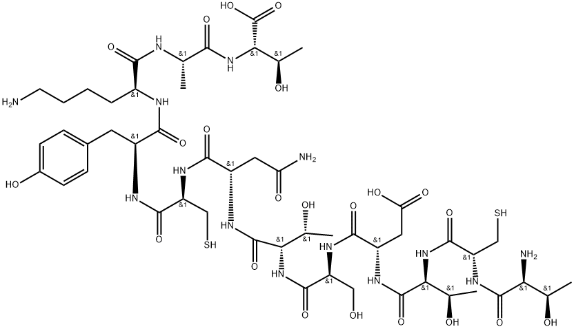 L-Threonine, L-threonyl-L-cysteinyl-L-threonyl-L-α-aspartyl-L-seryl-L-threonyl-L-asparaginyl-L-cysteinyl-L-tyrosyl-L-lysyl-L-alanyl- Structure