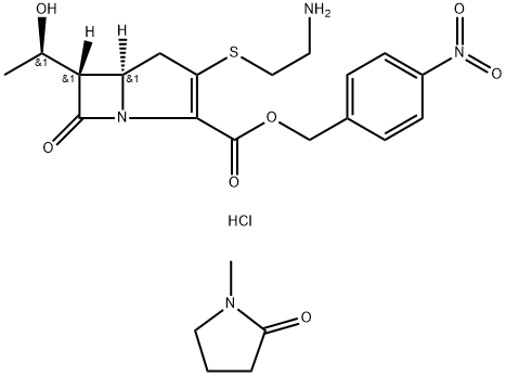 1-Azabicyclo[3.2.0]hept-2-ene-2-carboxylic acid, 3-[(2-aminoethyl)thio]-6-[(1R)-1-hydroxyethyl]-7-oxo-, (5R,6S)-, (4-nitrophenyl)methyl ester, hydrochloride, compd. with 1-methyl-2-pyrrolidinone (1:1:1) Structure