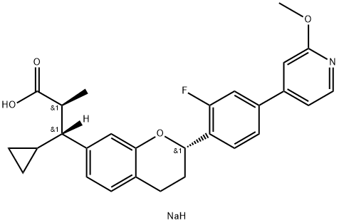 2H-1-Benzopyran-7-propanoic acid, β-cyclopropyl-2-[2-fluoro-4-(2-methoxy-4-pyridinyl)phenyl]-3,4-dihydro-α-methyl-, sodium salt (1:1), (αS,βR,2S)- Structure