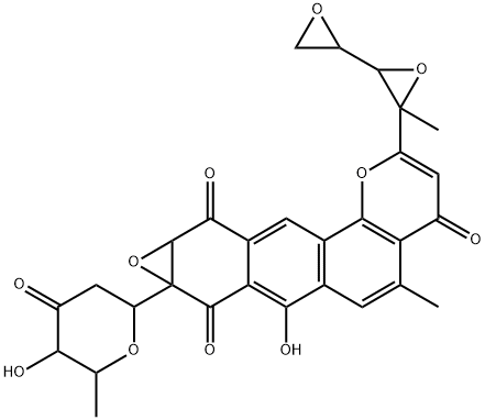 4H-Oxireno[6,7]anthra[1,2-b]pyran-4,8,10-trione, 8a-(2,6-dideoxyhexopyranos-3-ulos-1-yl)-8a,9a-dihydro-7-hydroxy-5-methyl-2-(3-methyl[2,2'-bioxiran]-3-yl)- (9CI) Structure