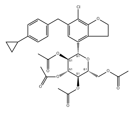 (2R,3R,4R,5S,6S)-2-(acetoxymethyl)-6-(7-chloro-6-(4-cyclopropylbenzyl)-2,3-dihydrobenzofuran-4-yl)tetrahydro-2H-pyran-3,4,5-triyl triacetate Structure