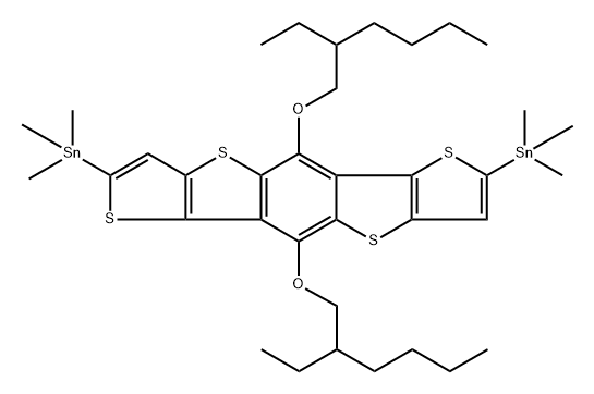 2,6-bis(trimethyltin)-4,8-bis(2-ethylhexyloxy)benzo[1,2-b:4,5-b']dithieno[3,2-b]thiophene 구조식 이미지