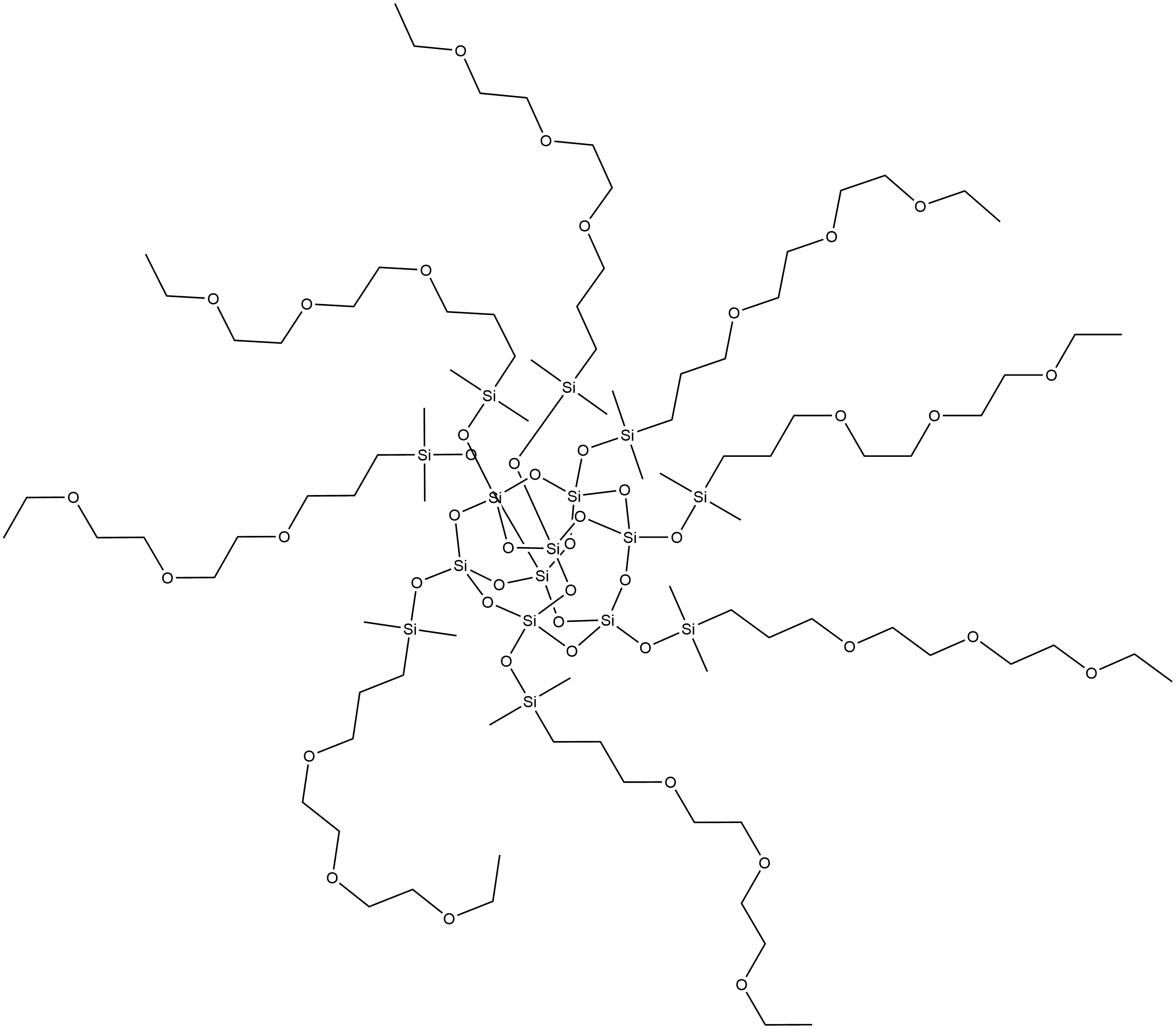 Pentacyclo[9.5.1.13,9.15,15.17,13]octasiloxane, 1,3,5,7,9,11,13,15-octakis[(1,1-dimethyl-5,8,11-trioxa-1-silatridec-1-yl)oxy]- Structure