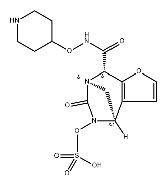 (4R,7R,8S)-4,8-Dihydro-6-oxo-8-[[(4-piperid inyloxy)amino]carbonyl]-4,7-methano-7H-furo [2,3-e][1,3]diazepin-5-yl hydrogen sulfate Structure