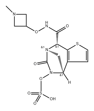 (4R,7R,8R)-4,8-Dihydro-8-[[[(1-methyl-3- azetidinyl)oxy]amino]carbonyl]-6-oxo-4,7- methano-7H-thieno[2,3-e][1,3]diazepin-5-yl hydrogen sulfate Structure