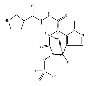 (4R,7R,8S)-4,5,6,8-Tetrahydro-1-methyl-6-oxo5-(sulfooxy)-1H-4,7-methanopyrazolo[3,4-e] [1,3]diazepine-8-carboxylic acid 8-[2-(3- pyrrolidinylcarbonyl)hydrazide] 구조식 이미지