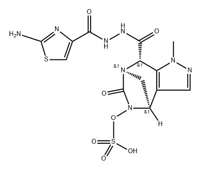 (4R,7R,8S)-4,5,6,8-Tetrahydro-1-methyl-6-oxo5-(sulfooxy)-1H-4,7-methanopyrazolo[3,4-e] [1,3]diazepine-8-carboxylic acid 8-[2-[(2- amino-4-thiazolyl)carbonyl]hydrazide] Structure