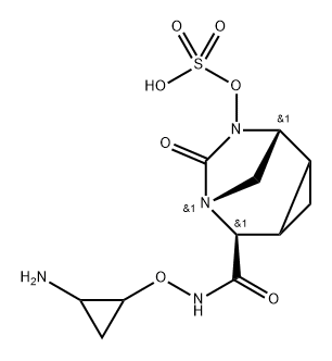 (1R,5S,6R)-N-[(2-Aminocyclopropyl)oxy]-7- oxo-8-(sulfooxy)-6,8-diazatricyclo[4.2.1.0 ] nonane-5-carboxamide Structure