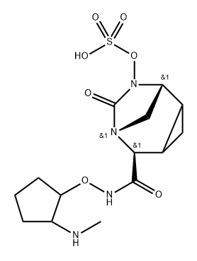 (1R,5S,6R)-N-[[2-(Methylamino)cyclopentyl] oxy]-7-oxo-8-(sulfooxy)-6,8-diazatricyclo [4.2.1.0 ]nonane-5-carboxamide 구조식 이미지