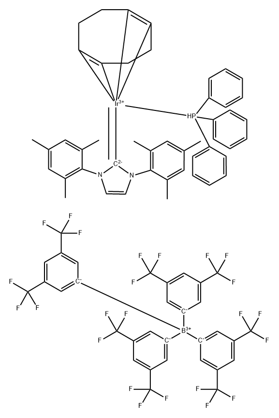 Triphenylphosphine(1,5-cyclooctadiene)[1,3-bis(2,4,6-trimethylphenyl)imidazol-2-ylidene] iridium(I) tetrakis(3,5-bis(trifluoromethyl)phenylborate, min. 98% Structure