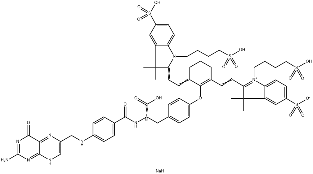 3H-Indolium, 2-[2-[2-[4-[(2S)-2-[[4-[[(2-amino-3,4-dihydro-4-oxo-6-pteridinyl)methyl]amino]benzoyl]amino]-2-carboxyethyl]phenoxy]-3-[2-[1,3-dihydro-3,3-dimethyl-5-sulfo-1-(4-sulfobutyl)-2H-indol-2-ylidene]ethylidene]-1-cyclohexen-1-yl]ethenyl]-3,3-dimethyl-5-sulfo-1-(4-sulfobutyl)-, inner salt, sodium salt (1:4) Structure