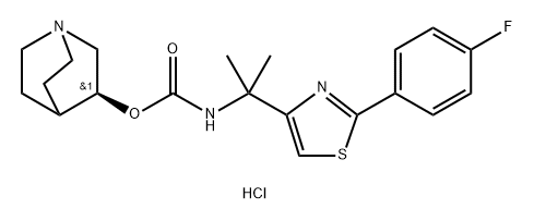 Carbamic acid, N-[1-[2-(4-fluorophenyl)-4-thiazolyl]-1-methylethyl]-, (3S)-1-azabicyclo[2.2.2]oct-3-yl ester, hydrochloride (1:1) Structure