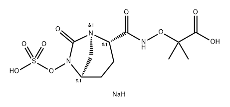 Propanoic acid, 2-methyl-2-[[[[(1R,2S,5R)-7- oxo-6-(sulfooxy)-1,6-diazabicyclo[3.2.1]oct-2- yl]carbonyl]amino]oxy]-, sodium salt (1:2) Structure