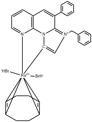 Ruthenium, dibromo[(1,2,5,6-η)-1,5-cyclooctadiene][6-phenyl-7-(phenylmethyl)imidazo[1,2-a][1,8]naphthyridinium-9-yl-κC9,κN1]-, stereoisomer Structure