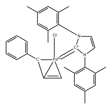 Chloro[(1,2,3-η)-1-phenyl-2-propen-1-yl]-[1,3-bis(2,4,6-trimethylphenyl)-1,3-dihydro-2H-imidazol-2-ylidene]-palladium(II) Structure