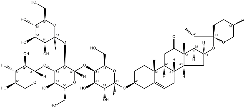 Spirost-5-en-12-one, 3-[(O-β-D-glucopyranosyl-(1→2)-O-[β-D-xylopyranosyl-(1→3)]-O-β-D-glucopyranosyl-(1→4)-β-D-galactopyranosyl)oxy]-, (3β,25S)- Structure