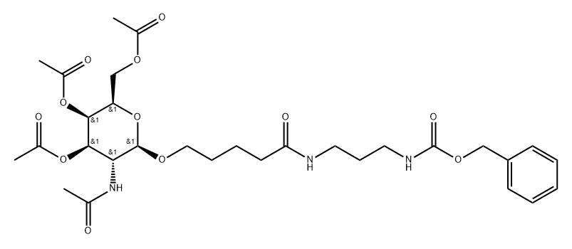 Carbamic acid, N-[3-[[1-oxo-5-[[3,4,6-tri-O-acetyl-2-(acetylamino)-2-deoxy-β-D-galactopyranosyl]oxy]pentyl]amino]propyl]-, phenylmethyl ester Structure