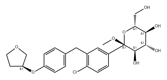 α-D-Glucopyranoside, methyl 1-C-[4-chloro-3-[[4-[[(3S)-tetrahydro-3-furanyl]oxy]phenyl]methyl]phenyl]-, labeled with carbon-14 Structure