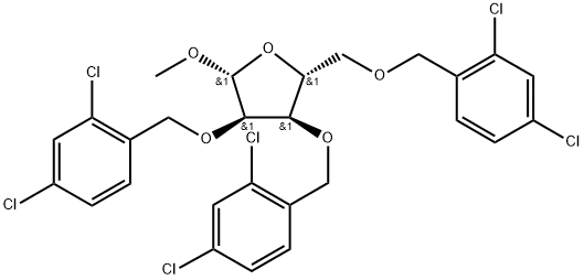 Methyl 2,3,5-tris-O-(2,4-dichlorobenzyl)-β-D-ribofuranoside 구조식 이미지