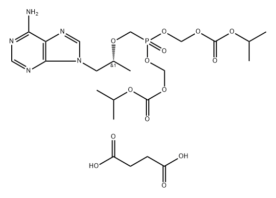 2,4,6,8-Tetraoxa-5-phosphanonanedioic acid, 5-[[(1R)-2-(6-amino-9H-purin-9-yl)-1-methylethoxy]methyl]-, 1,9-bis(1-methylethyl) ester, 5-oxide, butanedioate (1:1) 구조식 이미지