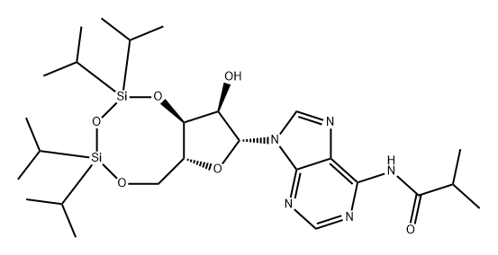 Adenosine, N-(2-methyl-1-oxopropyl)-3',5'-O-[1,1,3,3-tetrakis(1-methylethyl)-1,3-disiloxanediyl]- Structure