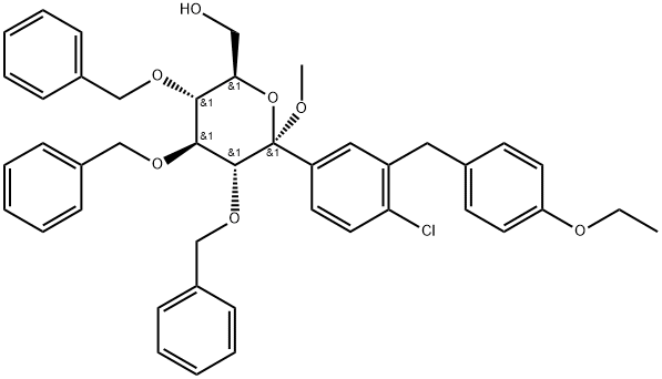 α-D-Glucopyranoside, methyl 1-C-[4-chloro-3-[(4-ethoxyphenyl)methyl]phenyl]-2,3,4-tris-O-(phenylmethyl)- Structure