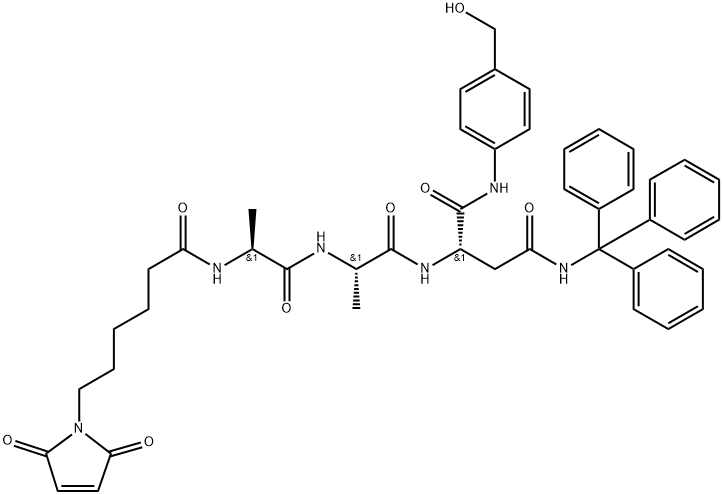L-Aspartamide, N-[6-(2,5-dihydro-2,5-dioxo-1H-pyrrol-1-yl)-1-oxohexyl]-L-alanyl-L-alanyl-N1-[4-(hydroxymethyl)phenyl]-N4-(triphenylmethyl)- 구조식 이미지