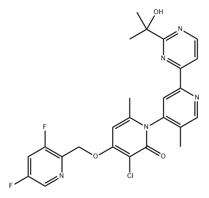 [1(2H),4'-Bipyridin]-2-one, 3-chloro-4-[(3,5-difluoro-2-pyridinyl)methoxy]-2'-[2-(1-hydroxy-1-methylethyl)-4-pyrimidinyl]-5',6-dimethyl-, (2'S)- 구조식 이미지