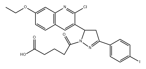 1H-Pyrazole-1-pentanoic acid, 5-(2-chloro-7-ethoxy-3-quinolinyl)-4,5-dihydro-3-(4-iodophenyl)-δ-oxo- 구조식 이미지