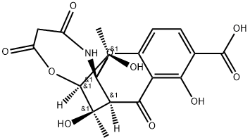 6,13a-Methano-13aH-[1]benzopyrano[2,3-f][1,5]oxazonine-10-carboxylic acid, 1,2,3,4,6,7,7a,8-octahydro-7,9,14-trihydroxy-7,14-dimethyl-2,4,8-trioxo-, (6R,7R,7aS,13aR,14R)- Structure