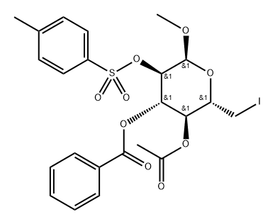 .alpha.-D-Glucopyranoside, methyl 6-deoxy-6-iodo-, 4-acetate 3-benzoate 2-(4-methylbenzenesulfonate) Structure