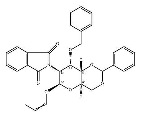 .beta.-D-Allopyranoside, 1-propenyl 2-deoxy-2-(1,3-dihydro-1,3-dioxo-2H-isoindol-2-yl)-3-O-(phenylmethyl)-4,6-O-(phenylmethylene) 구조식 이미지
