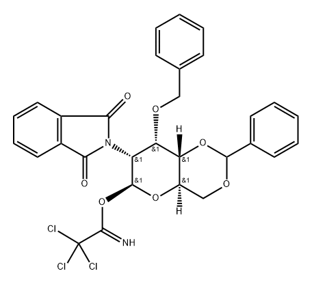 .beta.-D-Allopyranose, 2-deoxy-2-(1,3-dihydro-1,3-dioxo-2H-isoindol-2-yl)-3-O-(phenylmethyl)-4,6-O-(phenylmethylene)-, 1-(2,2,2-trichloroethanimidate) Structure