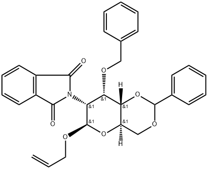 .beta.-D-Allopyranoside, 2-propenyl 2-deoxy-2-(1,3-dihydro-1,3-dioxo-2H-isoindol-2-yl)-3-O-(phenylmethyl)-4,6-O-(phenylmethylene)- 구조식 이미지
