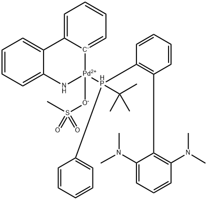 2′-(Amino-κN)[1,1′-biphenyl]-2-yl-κC][2′-[(1,1-dimethylethyl)phenylphosphino-κP]-N2,N2,N6,N6-tetramethyl[1,1′-biphenyl]-2,6-diamine](methanesulfonato-κO)palladium 구조식 이미지