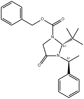 (2R,1'S)-2-tert-butyl-1-carbobenzyloxy-3-(α-methylbenzyl)-1,3-imidazolidin-4-one Structure