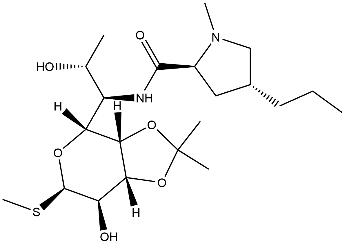 D-erythro-α-D-galacto-Octopyranoside, methyl 6,8-dideoxy-3,4-O-(1-methylethylidene)-6-[[[(2S,4R)-1-methyl-4-propyl-2-pyrrolidinyl]carbonyl]amino]-1-thio- Structure