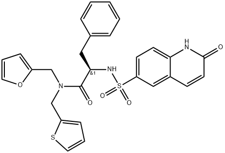 Benzenepropanamide, α-[[(1,2-dihydro-2-oxo-6-quinolinyl)sulfonyl]amino]-N-(2-furanylmethyl)-N-(2-thienylmethyl)-, (αR)- Structure