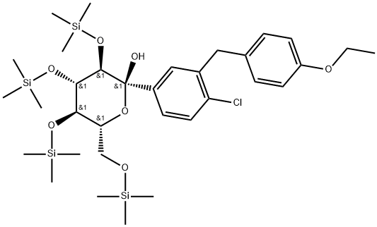 α-D-Glucopyranose, 1-C-[4-chloro-3-[(4-ethoxyphenyl)methyl]phenyl]-2,3,4,6-tetrakis-O-(trimethylsilyl)- 구조식 이미지
